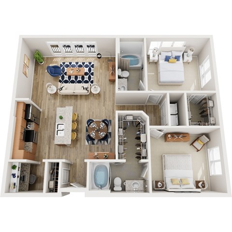 Floor plan for 2 beds, 2 baths, 1202 sqft